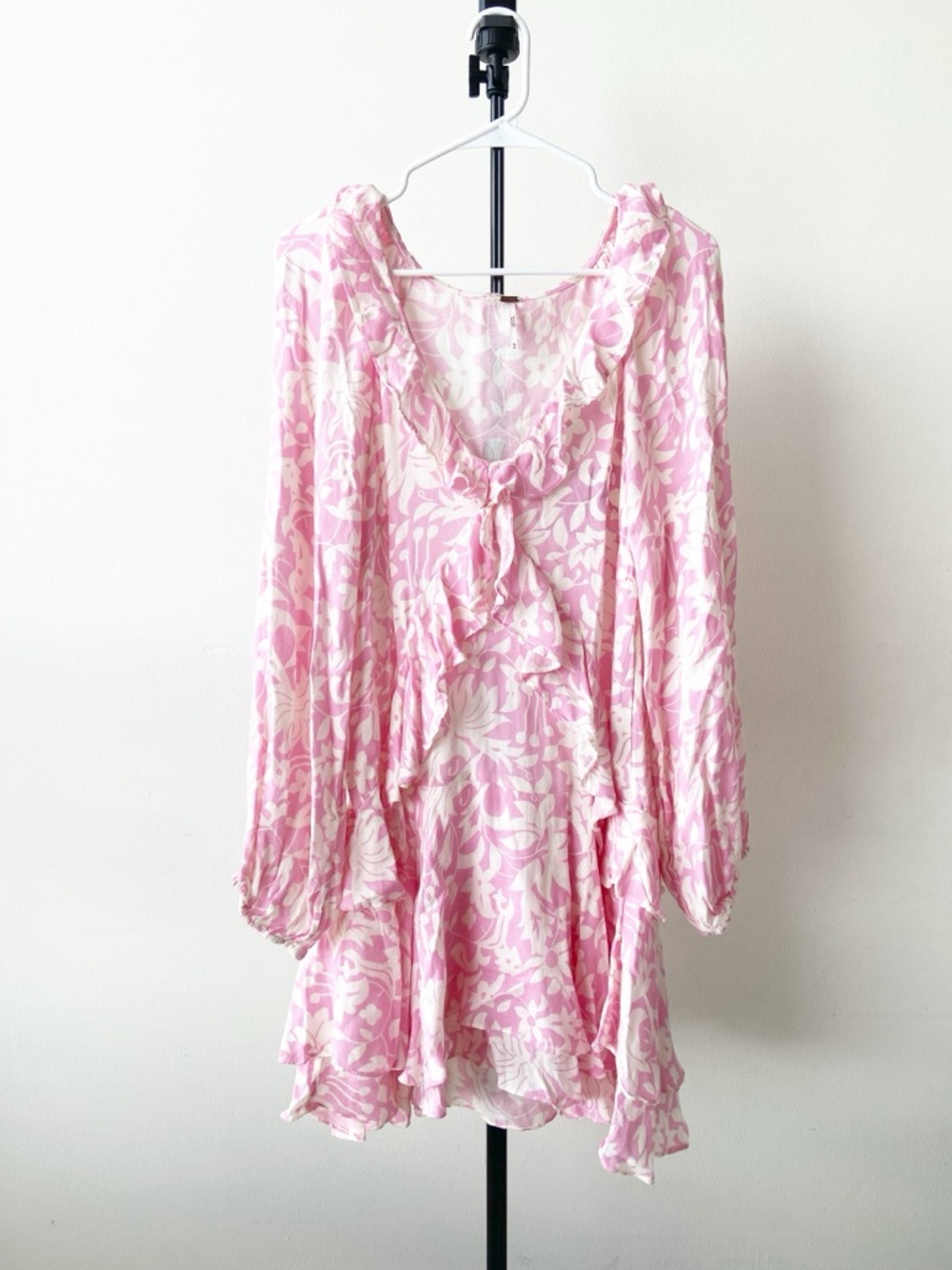 Free People Pink & White Floral Ruffle Dress Size M